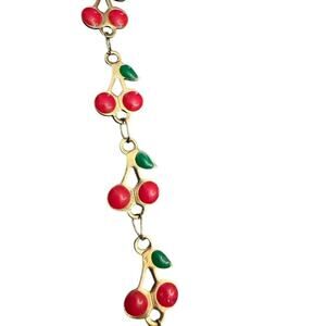 Cherry and leaf charm bracelet